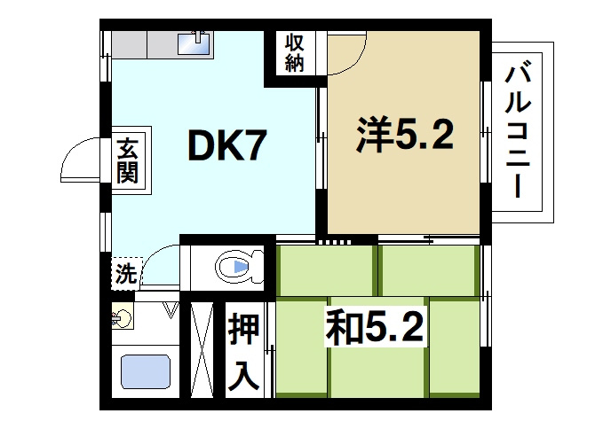 乙木ハイツAの間取り|2DKの間取りになっております。