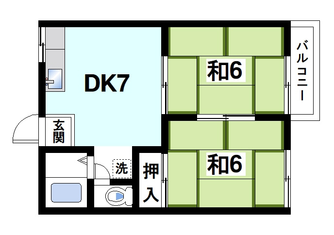 和幸ハイツAの間取り|2DKの間取りです