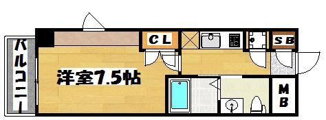 クレスティア天神サウスの間取り|クレスティア天神サウス（1K）間取り