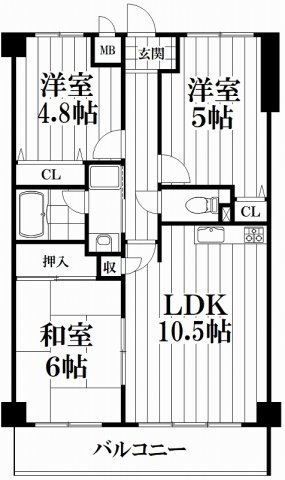 【間取り】 | グランドール鴻池 | 反転タイプ
