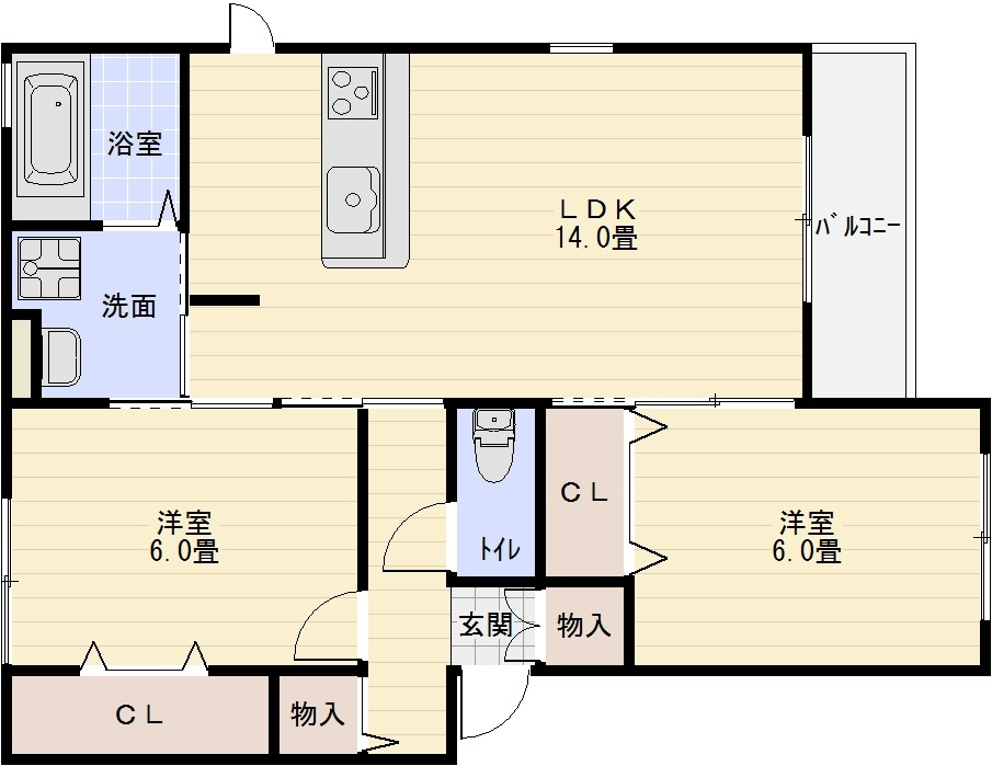 メルベールの間取り|柏原市　2LDK