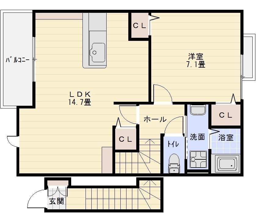 カーサアリエッタの間取り|カーサアリエッタ（柏原市国分本町）　メゾネット1LDK