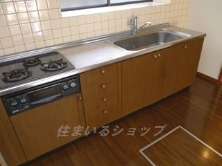 広島市安佐北区口田５丁目の一戸建てのキッチン|３口ガスコンロ（都市ガス）グリル付き・食洗機対応