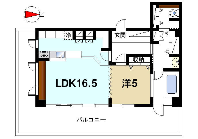 協栄ビル大宮（三条大路１丁目）の間取り|ゆったりサイズの1LDKタイプです