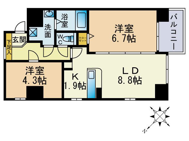 エトゥール博多駅前の間取り|エトゥール博多駅前（2LDK）　間取り