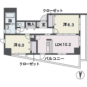 ヴィルコート城南の間取り|ヴィルコート城南（2ＬＤＫ）　間取り