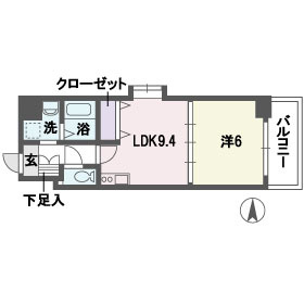 クレベール博多の間取り|クレベール博多（1LDK）　間取り