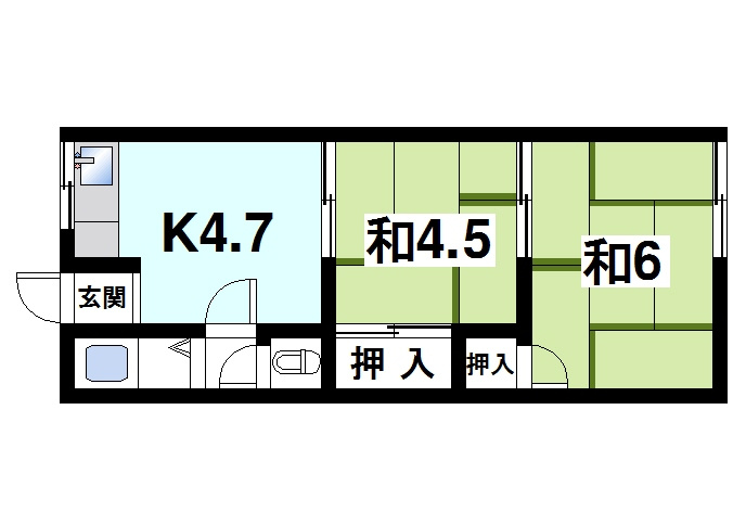 堀内アパート（四条大路５丁目）の間取り|2Kの間取りです