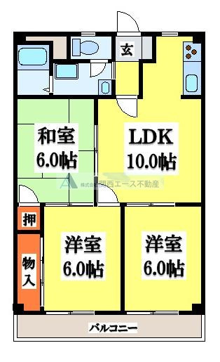 【間取り】 | グランドシャトー山本｜敷金礼金０円！駐車場8,000円の格安物件！｜