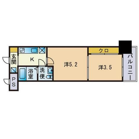 アリビオ美野島の間取り|アリビオ美野島(2K)　間取り