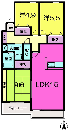 【間取り】 | ユニーブル富雄 | 反転