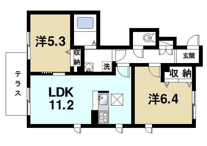 とみやの間取り|広々としたゆとりある２LDKの間取りです。