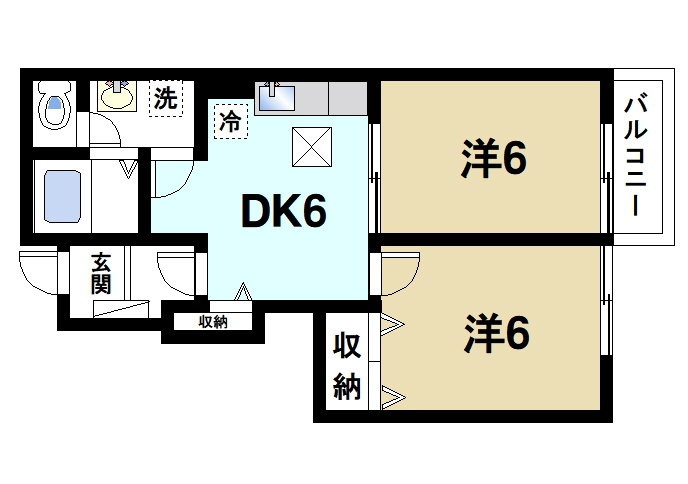 サニーレジデンスBの間取り|2ＤＫの間取りになっております。