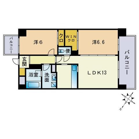 エコルクス地行の間取り|エコルクス地行（2ＬＤＫ）　間取り
