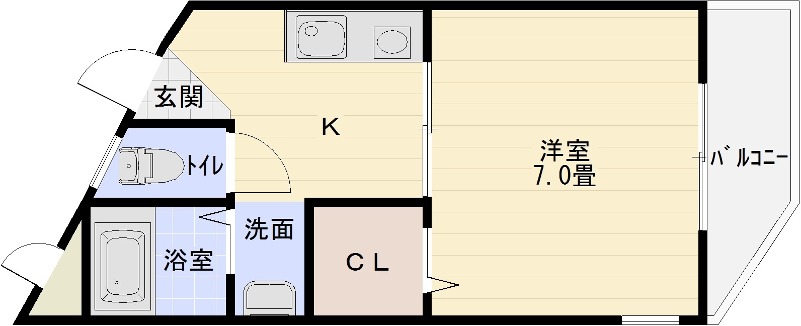 コンフィメゾン柏原の間取り|コンフィメゾン柏原　1K
