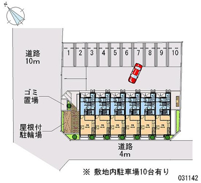 【区画図】 | リベェール八街 | 敷地内に屋根付き駐輪場、ゴミ置き場あります。