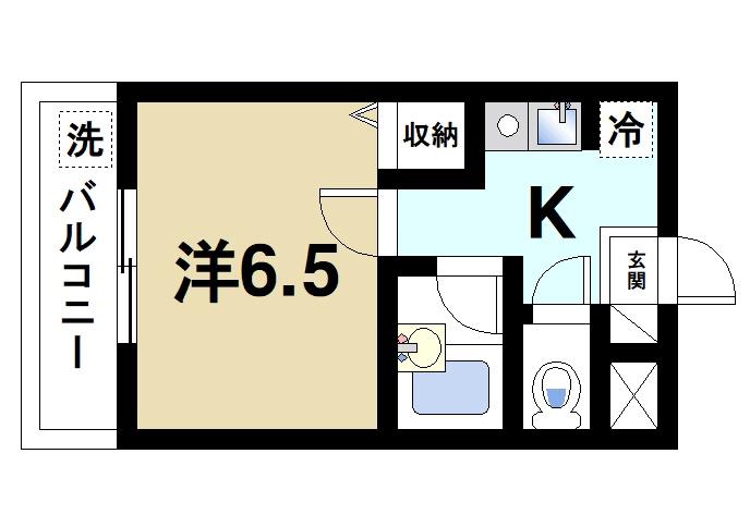 メゾンケイティーエスの間取り|居室広めの1Kタイプ