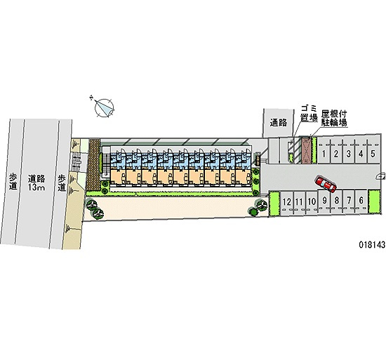 【駐車場】 | ルベエル | 敷地内に屋根付き駐輪場、ゴミ置き場あります。