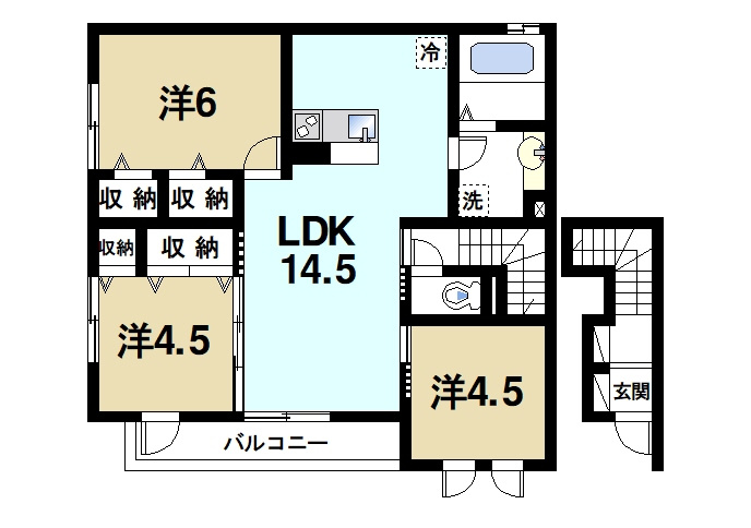 オートルフォワ・パレの間取り|広いリビングが魅力的な3LDKです