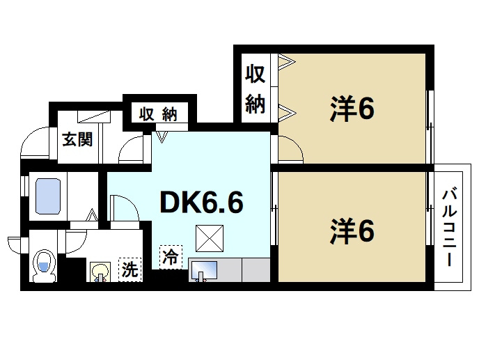 フォンテーヌ　Ｎ－Ⅱの間取り|2DKの間取りです