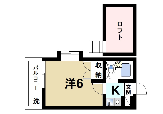 シティパレス西大寺Ｐ２の間取り|ロフト付きの１Kです