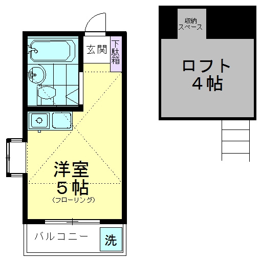 サンハイツＮＯ，6の間取り|2階・角部屋、ロフト付き