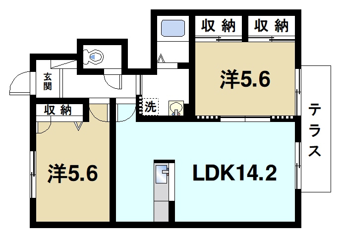 レスパス　デュルポ堀内Ｂの間取り|ゆったりとしたリビングが魅力的です