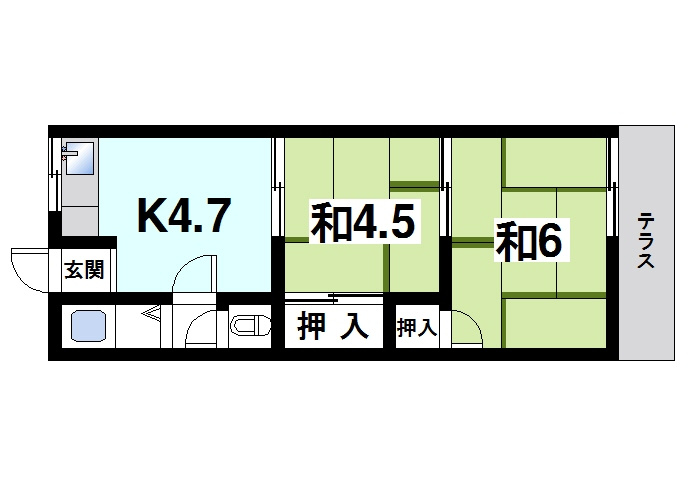 堀内アパート（四条大路５丁目）の間取り|2Kの間取りです