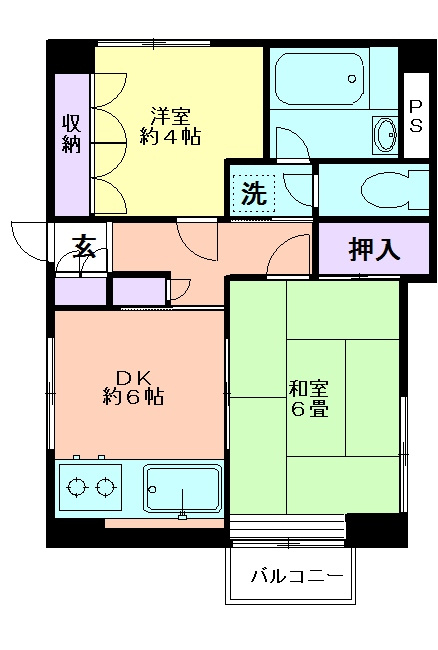 富士ビップスの間取り|振分け２ＤＫ