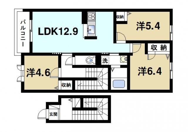 ソルジェンテの間取り|3LDKの間取りです