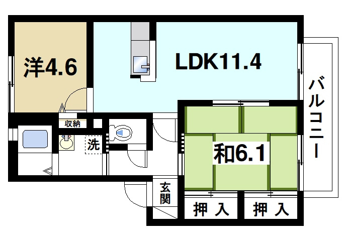 サニーサイドＡの間取り|2LDKの間取り