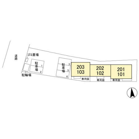 グレイスフィールドの区画図|☆敷地内に駐輪所とゴミ置き場があります