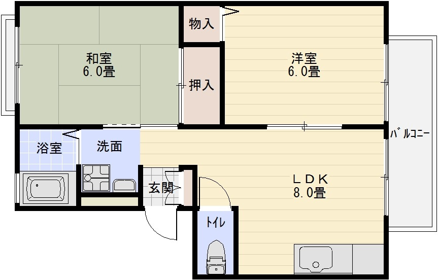 サンビレッジOKUNO(オクノ) Bの間取り|サンビレッジOKUNO(オクノ) B　柏原市　2LDK　ハイツ　ファミリー