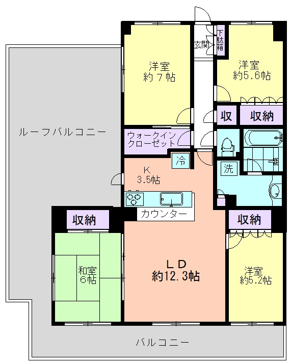 ココロコス東京久米川-サクラ街区-の間取り|4階角部屋
