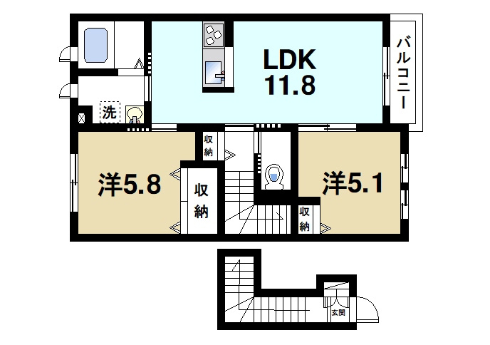 Ｓｅｒｅｎａ　Ｖｉｌｌａ　ＳＫの間取り|人気のカウンターキッチンタイプの２LDKです