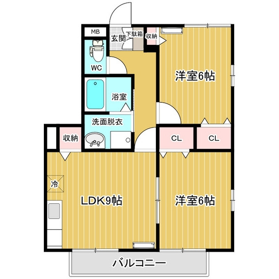 サンガーデン宮本Ｅの間取り|全室フローリング！