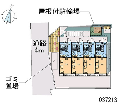 【区画図】 | レストローズ | 敷地内に屋根付き駐輪場、ゴミ置き場あります。