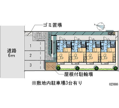 【区画図】 | ユビキタスＨ | 敷地内に屋根付き駐輪場、ゴミ置き場あります。