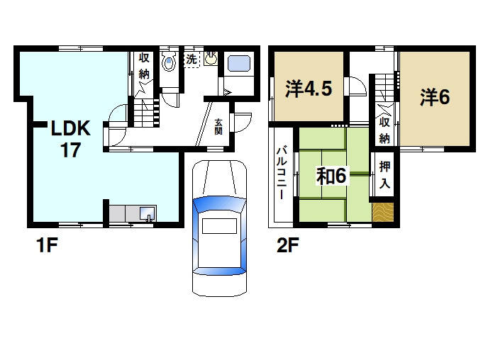 谷村一戸建（南京終町）の間取り|ご家族で使える間取りです