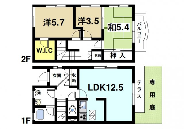 三木メゾネットの間取り|広々とした間取りです
