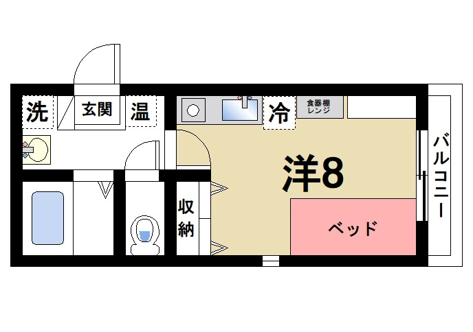 プレジール（西大寺小坊町）の間取り|一人暮らしにぴったりの家電付き1Rです