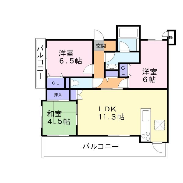 加古川市加古川町寺家町の賃貸マンションの間取り