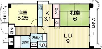 ロイヤルコーポ姫路北条の間取り|東南の角部屋です