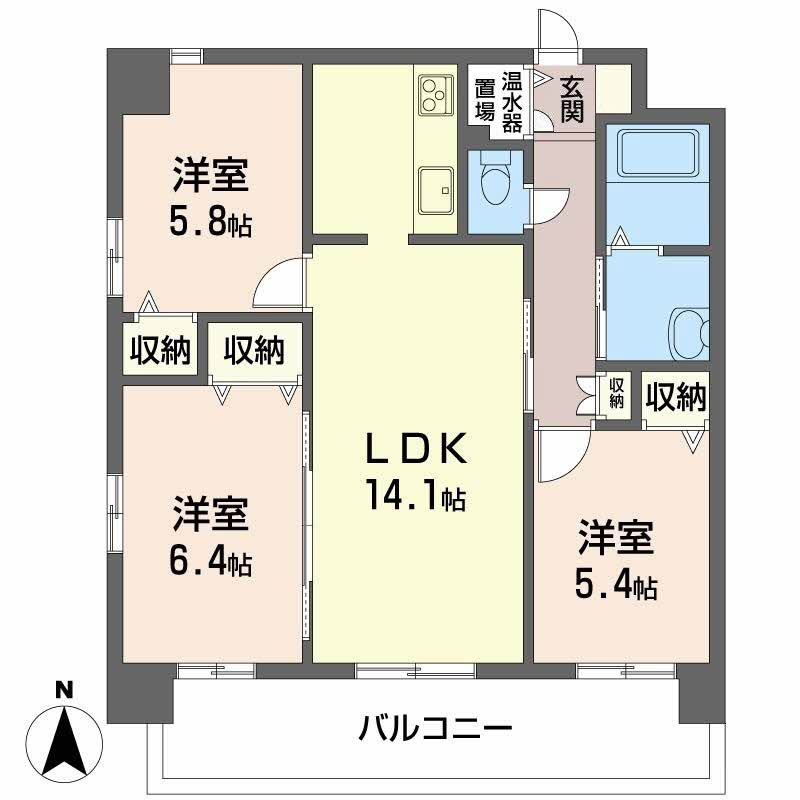 マノワールの間取り|南向きの窓が３枚分で明るい！