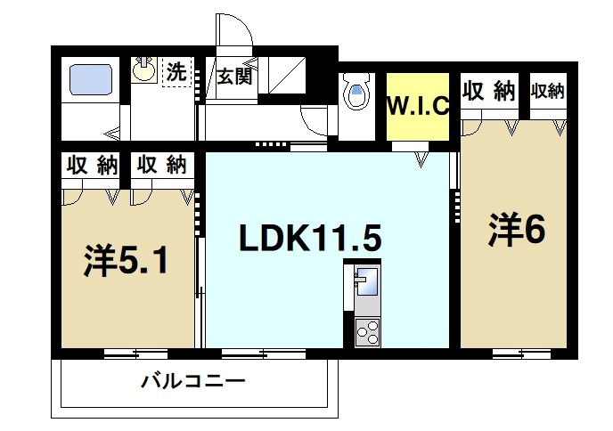 カドデュ　ソレイユの間取り|使いやすい2LDKです
