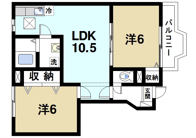 アヴェニール太子の間取り|2LDKのお部屋です