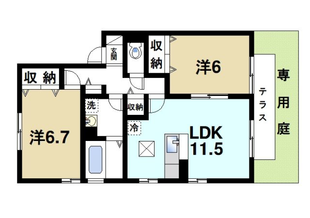 リビングタウン相楽　Ｂ棟の間取り|風通しの良い間取りです