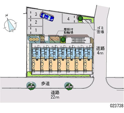 【区画図】 | ぷれみーるキティ | 敷地内にゴミ置き場、屋根付き駐輪場あります