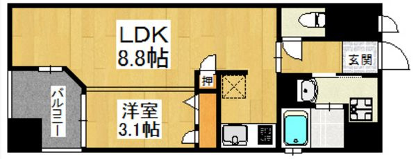 ロールベール博多駅前の間取り|ロールベール博多駅前（1LDK）　間取り