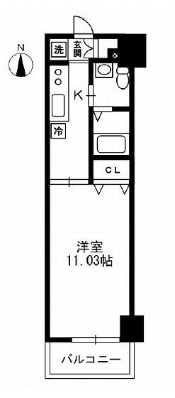 RESIDIA上野御徒町の間取り|レジディア上野御徒町３０．０７㎡７号室の間取りです